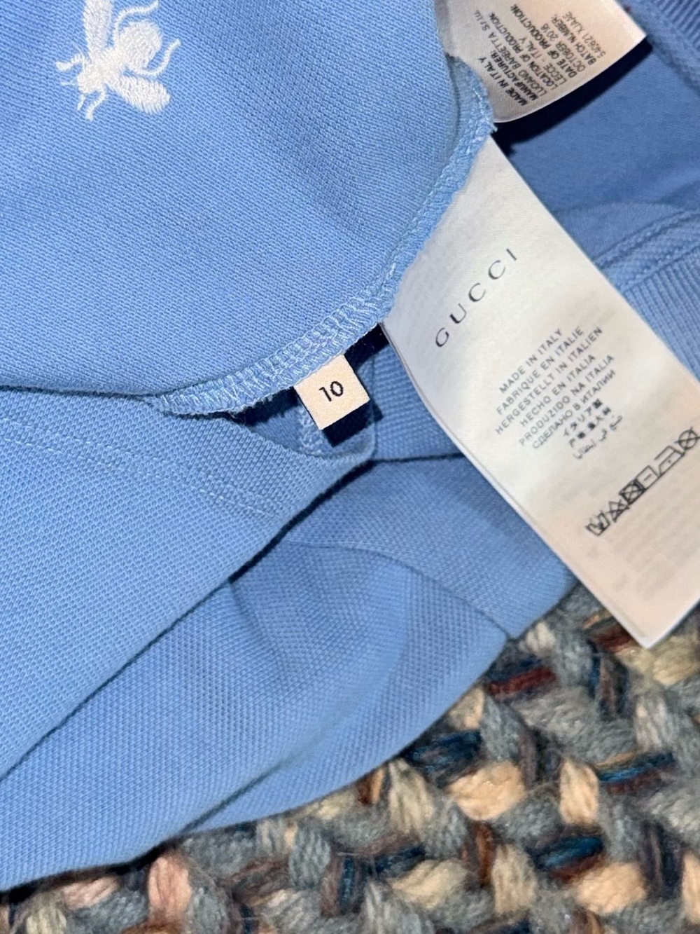 Gucci Kids Polo Bee Star Embroidered Light Blue Size 10 - Picture 5 of 9